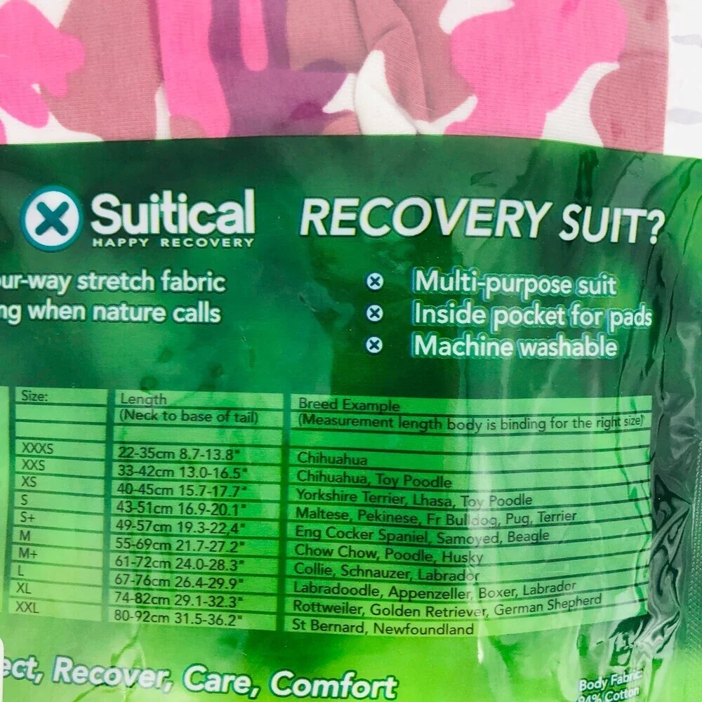 Suitical Happy Recovery Pink Camouflage Stretch Fit Dog Recovery Suit Small+